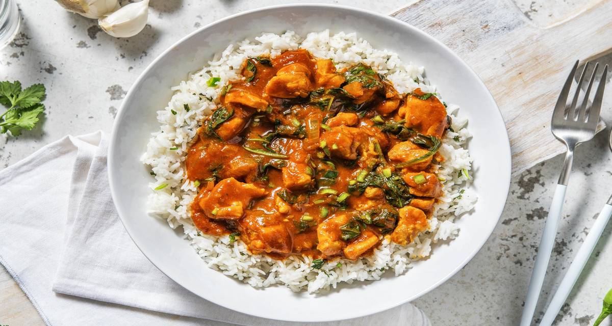 Chicken & Spinach Curry, Rice & Chutney Recipe HelloFresh