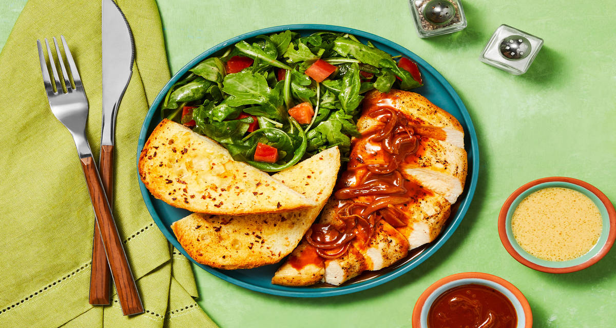 Chicken in a Garlic Dijon Pan Sauce with Arugula Salad & Garlic Bread