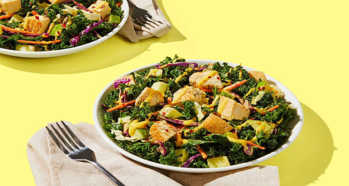 Chicken & Kale Harvest Salad with Apple & Honey Dijon Dressing