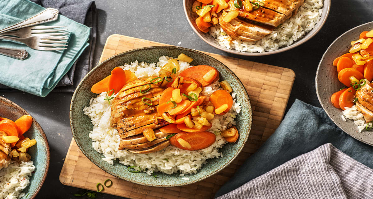 Chicken Luau Bowls with Carrots and Honey Butter over Rice-image