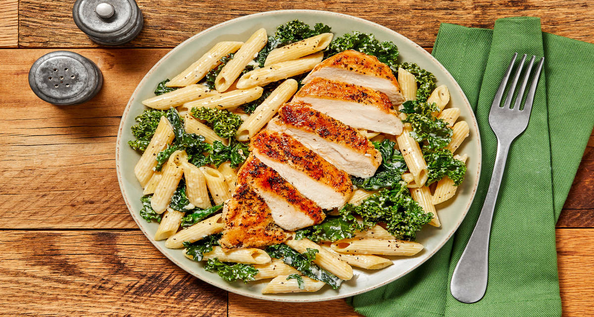 Chicken Penne in a Parmesan Cream Sauce with Kale