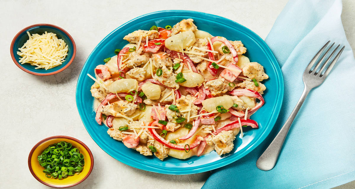 Chicken Sausage & Bell Pepper Gnocchi with Parmesan Cream Sauce