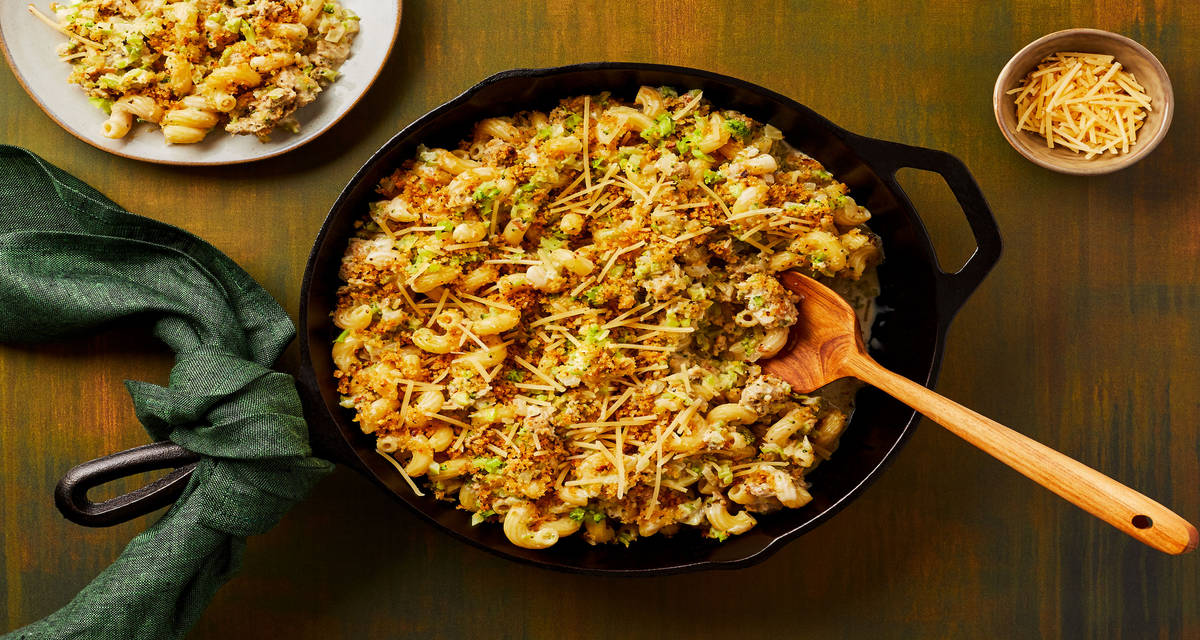 Chicken Sausage & Broccoli Pasta Skillet with Toasted Garlic Panko & Parmesan