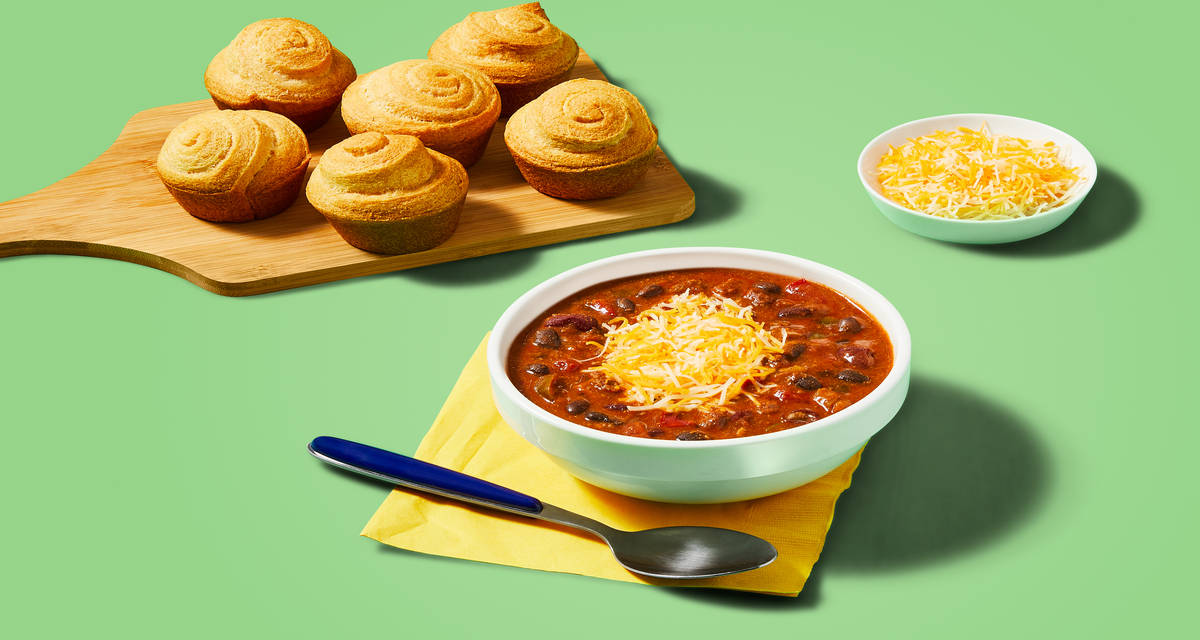 Chili, Cheese & Corn Bread Chili cheese, please. | 3-4 Servings