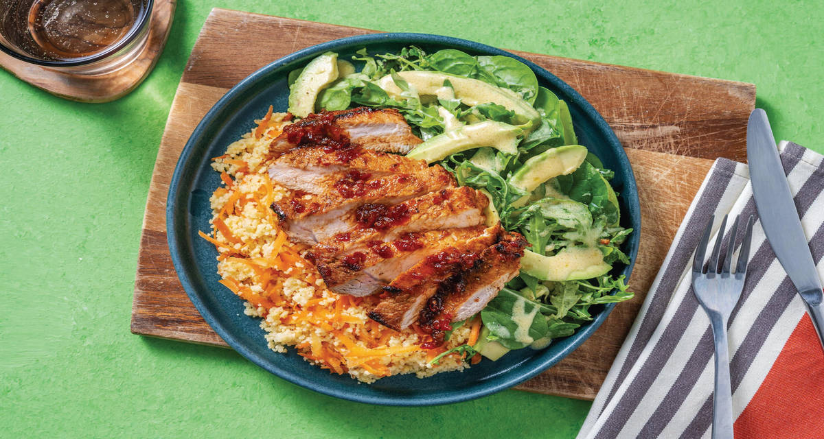 Quick Chilli JamGlazed Pork & Avocado Salad Recipe HelloFresh