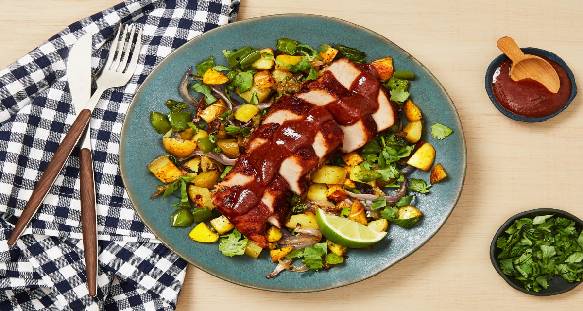Chipotle BBQ Pork Tenderloin with a Potato, Pepper, Onion & Cilantro Hash-image