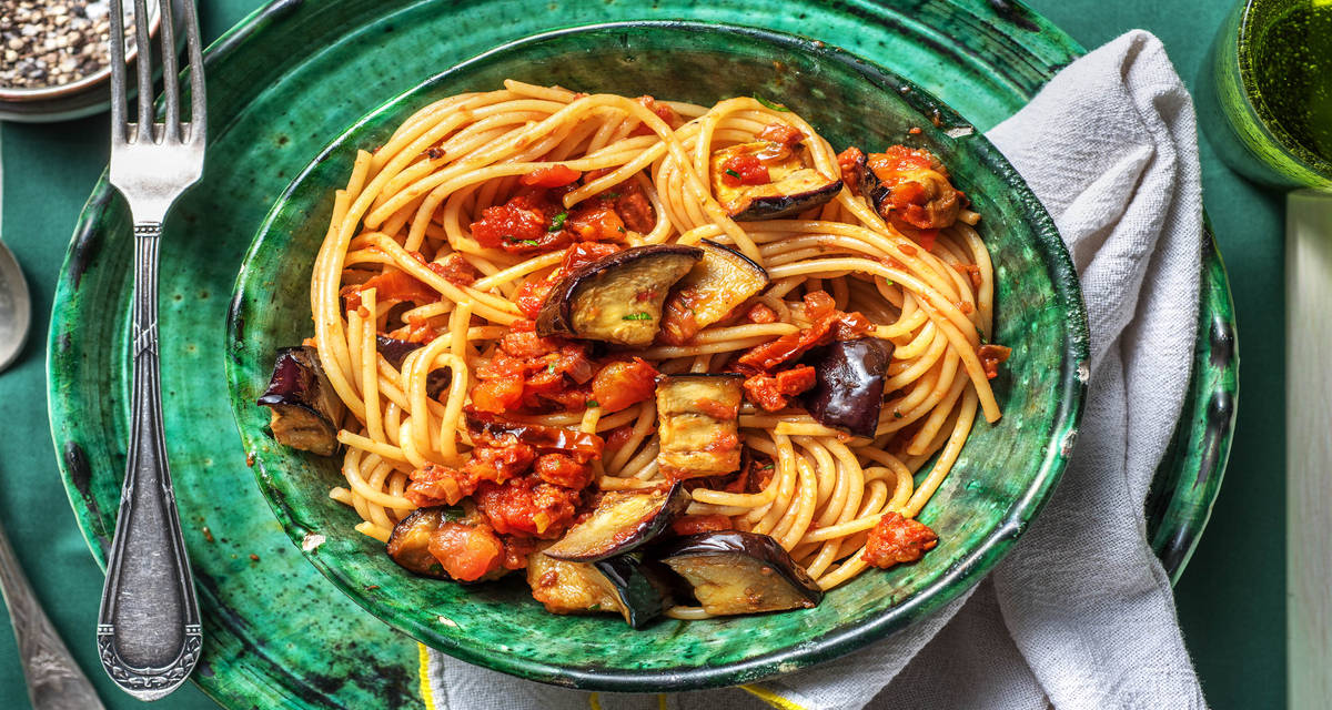 Aubergine Pasta with SunDried Tomato Recipe HelloFresh