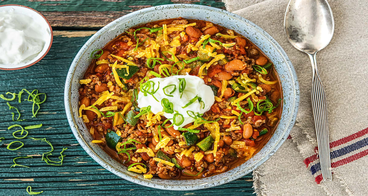 Classic Beef Chili with Borlotti Beans, Poblano Pepper, and Cheddar Cheese-image