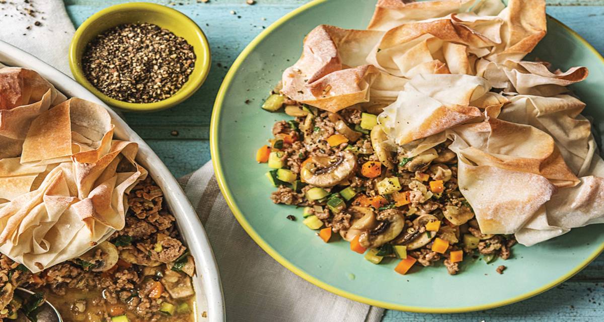 Classic Beef & Mushroom Pie with Scrunch Filo Topping Recipe HelloFresh
