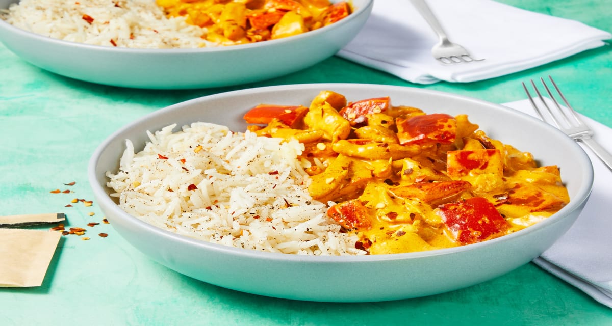 Coconut Curry Chicken with Bell Pepper over Basmati Rice-image