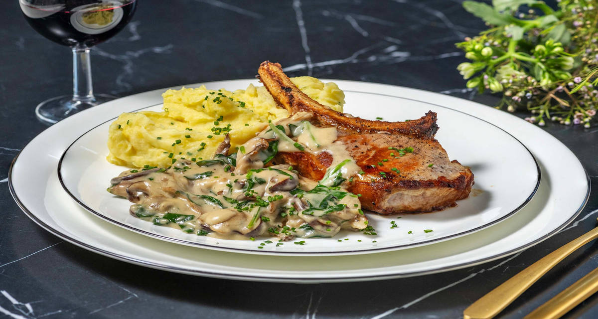 Bone-In Pork Chops and Mushroom-Spinach Cream Recipe HelloFresh