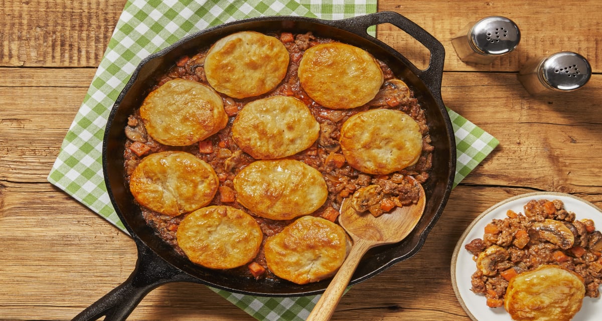 Country Beef & Mushroom Pot Pie Topped With Biscuits-image