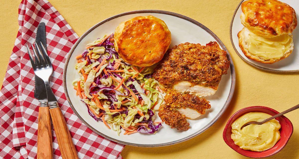 Country Chicken & Honey Butter Biscuits plus a side of Coleslaw