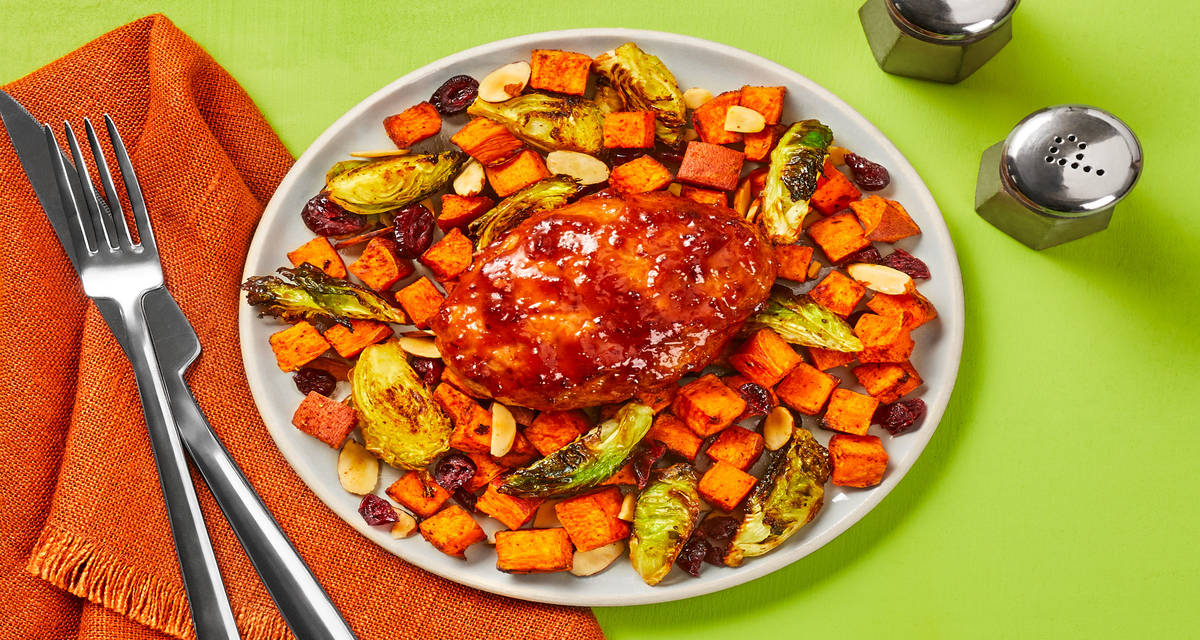 Cranberry Dijon Turkey Meatloaves plus a Brussels Sprout, Sweet Potato & Toasted Almond Jumble