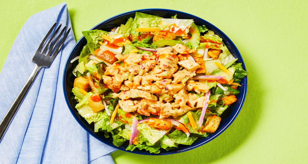 Creamy Buffalo Chicken Salad with Cheddar, Croutons & Lemony Ranch Dressing