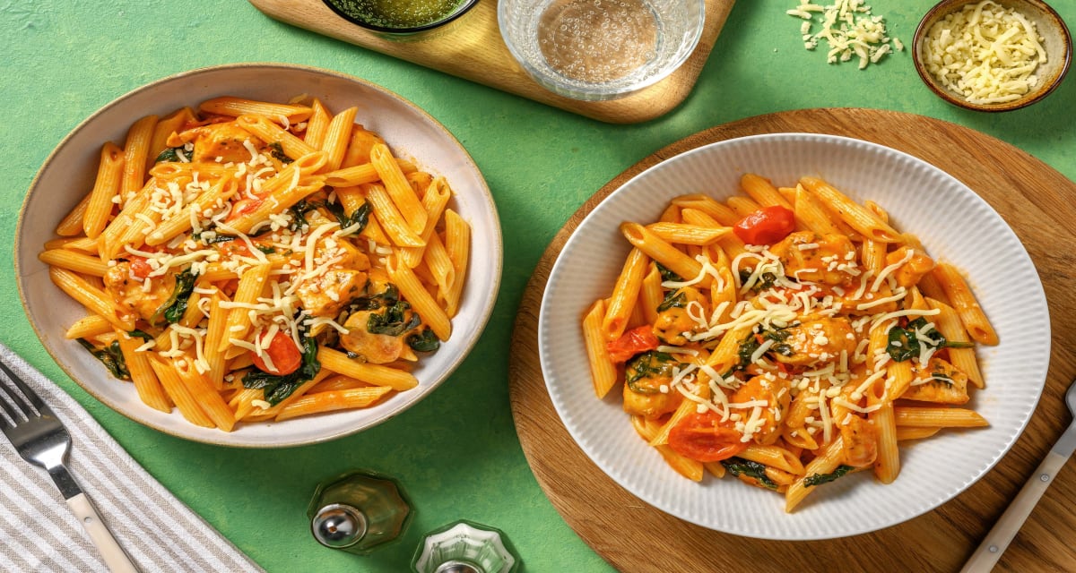 Creamy Chicken and Tomato Pasta with Spinach and Cheese-image