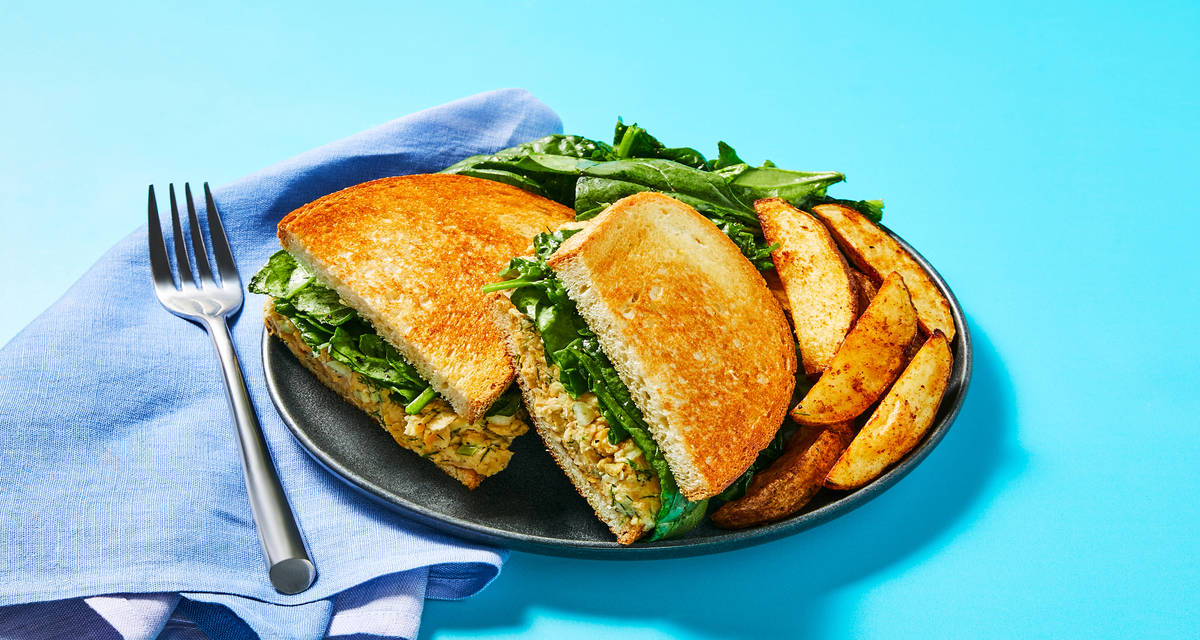 Creamy Chickpea Salad Sandwiches with Lemony Spinach & Roasted Asparagus