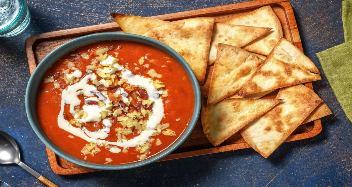 Creamy Chipotle Chicken Soup with Crispy Tortilla Chips and Kidney Beans-image