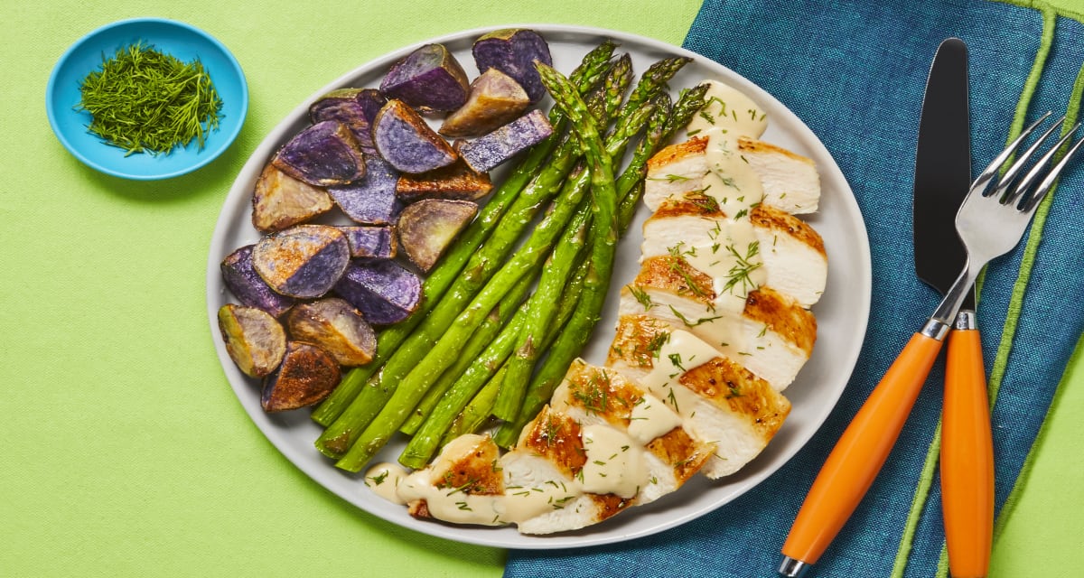 Creamy Dill Chicken with Roasted Purple Potatoes & Asparagus-image