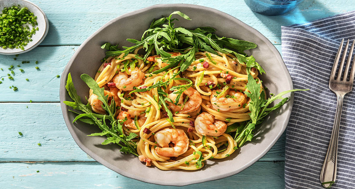 Prawn and Pancetta Spaghetti and Rocket Recipe HelloFresh