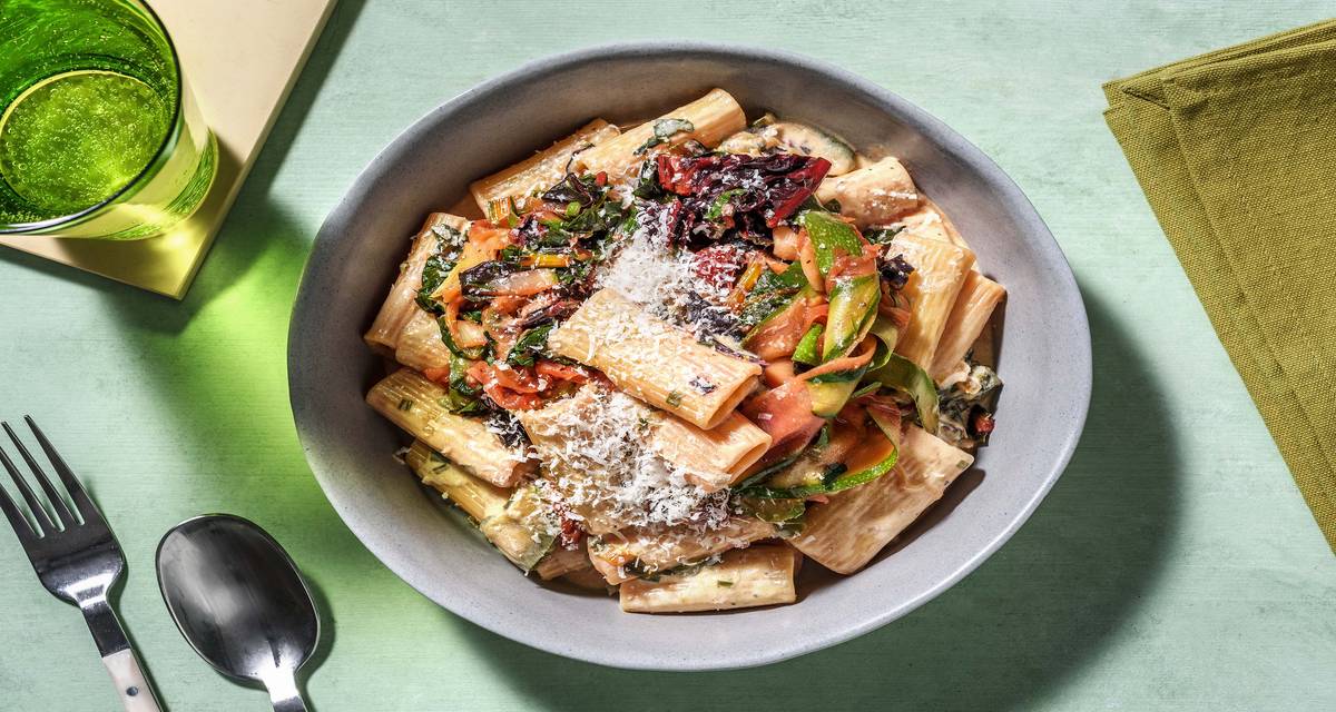 Rigatoni with Greens & Creme Fraiche Recipe HelloFresh