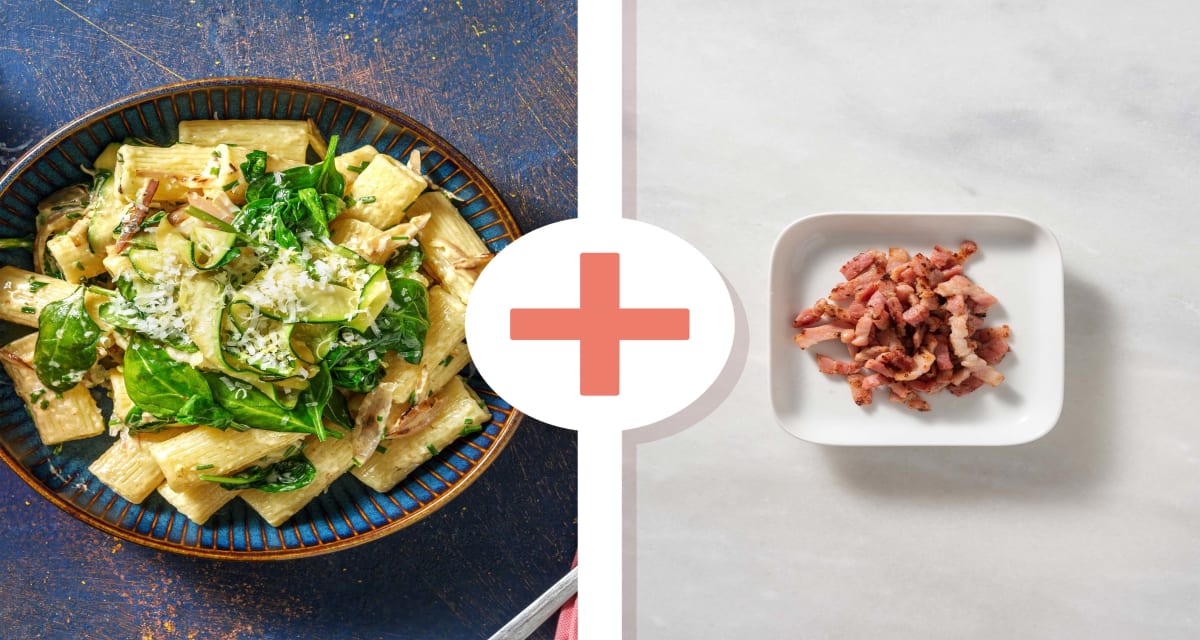 Creamy Rigatoni with Bacon Lardons with Garlicky Greens and Creme Fraiche-image