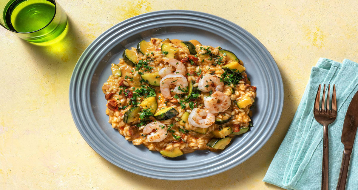 Cremiges ZucchiniRisotto mit Garnelen Rezept HelloFresh