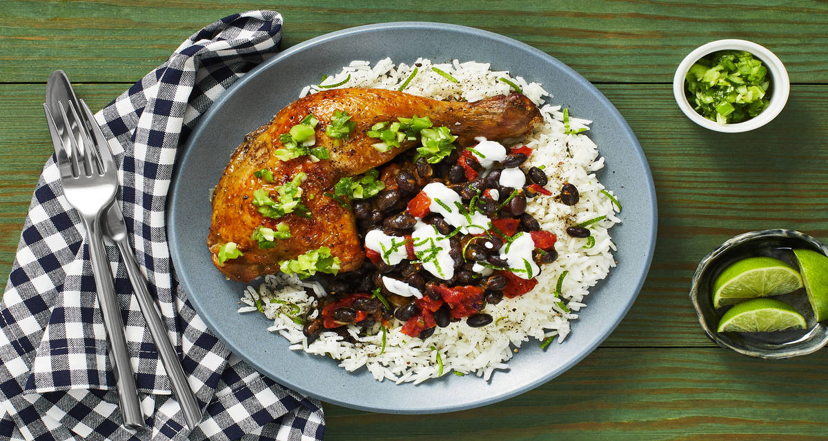 Chicken Legs with Chimichurri and Black Beans over Lime Rice