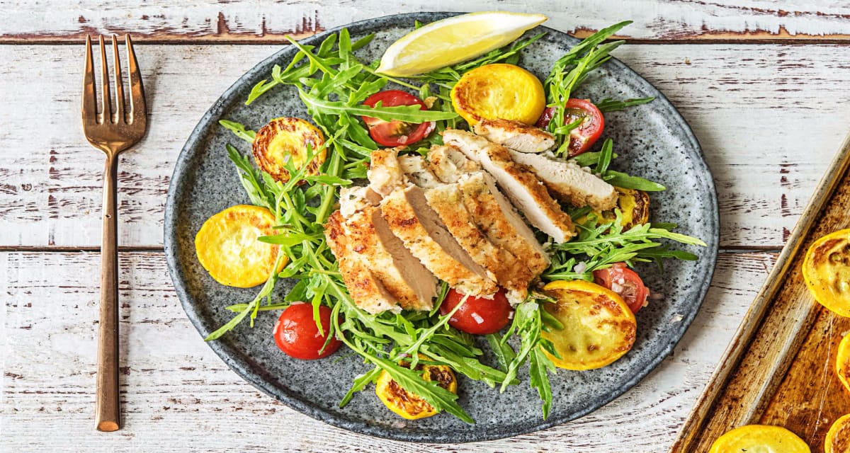 Crispy Chicken Milanese with Yellow Squash and Lemony Arugula-image