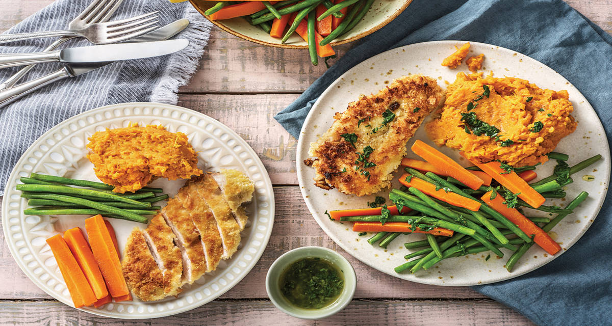 Crumbed Chicken & Sweet Potato Mash Recipe HelloFresh