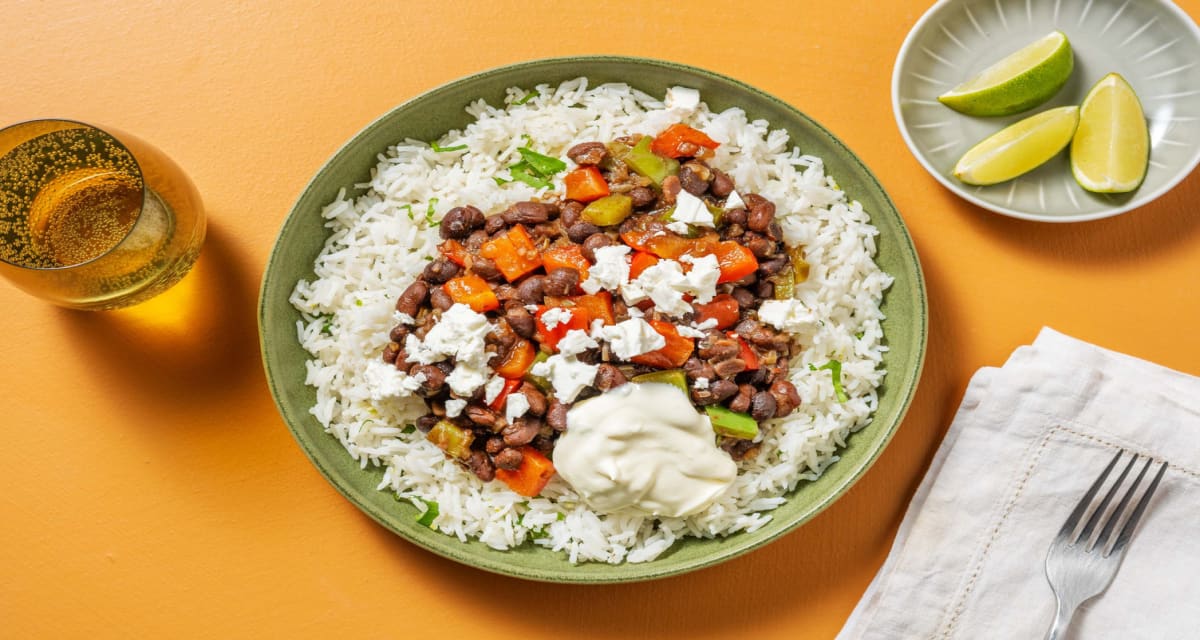 Cuban-Style Black Bean Bowls with Peppers and Cilantro-Lime Rice-image