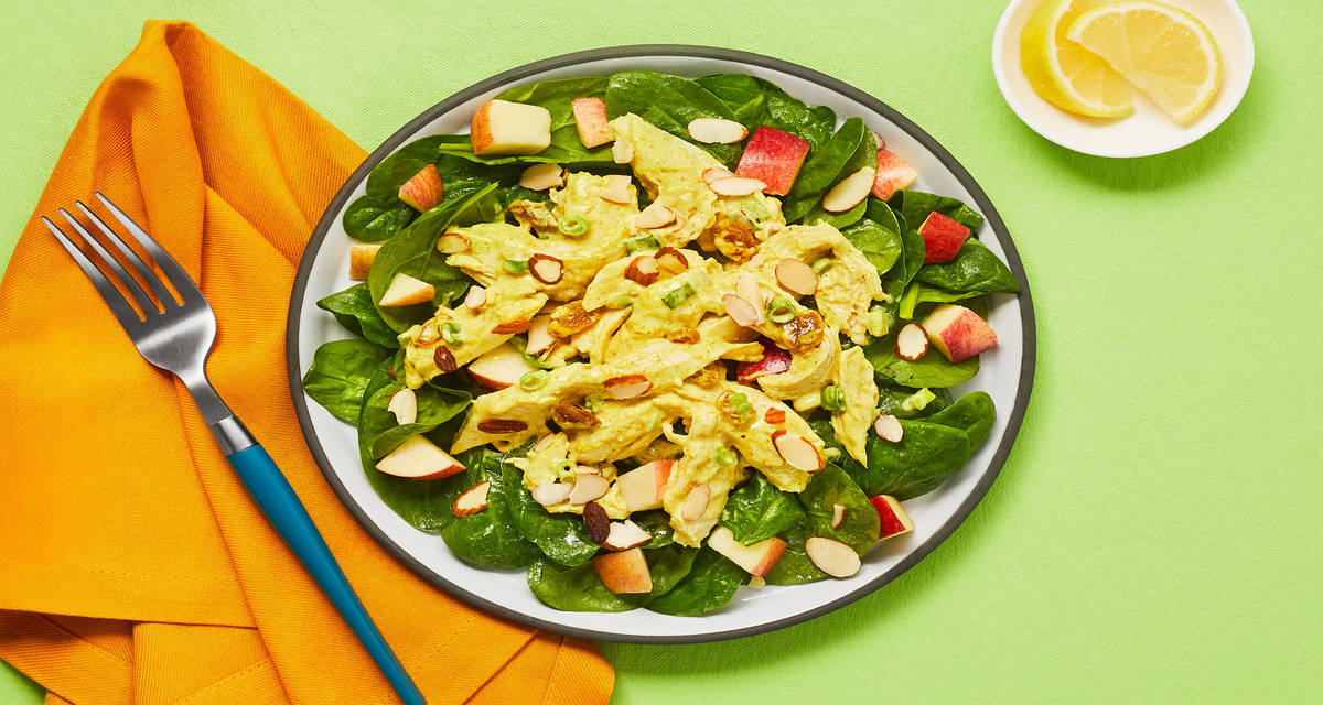 Curried Chicken Salad with Golden Raisins, Spinach, Apple & Almonds