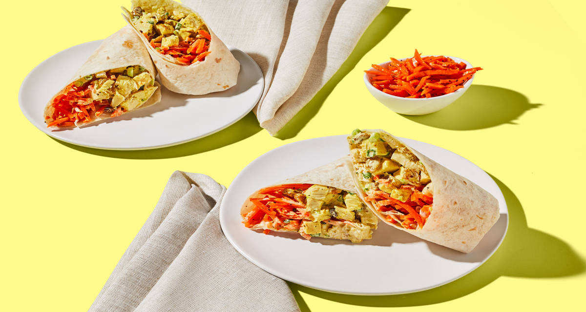 Curried Chicken Salad Wraps with Golden Raisins & Shredded Carrots