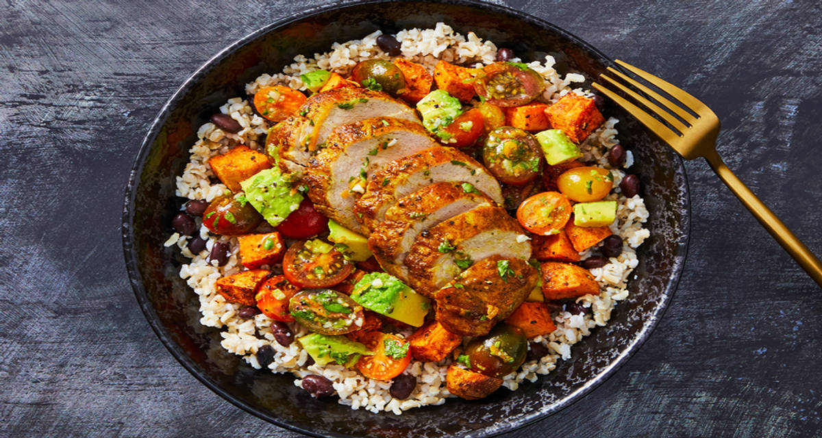 Pork Tenderloin and Black Bean-Brown Rice Bowls Recipe | HelloFresh