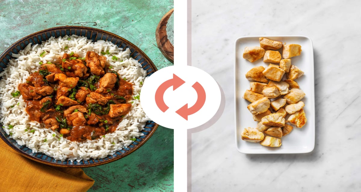 Diced Chicken Breast and Spinach Curry with Basmati Rice and Mango Chutney-image