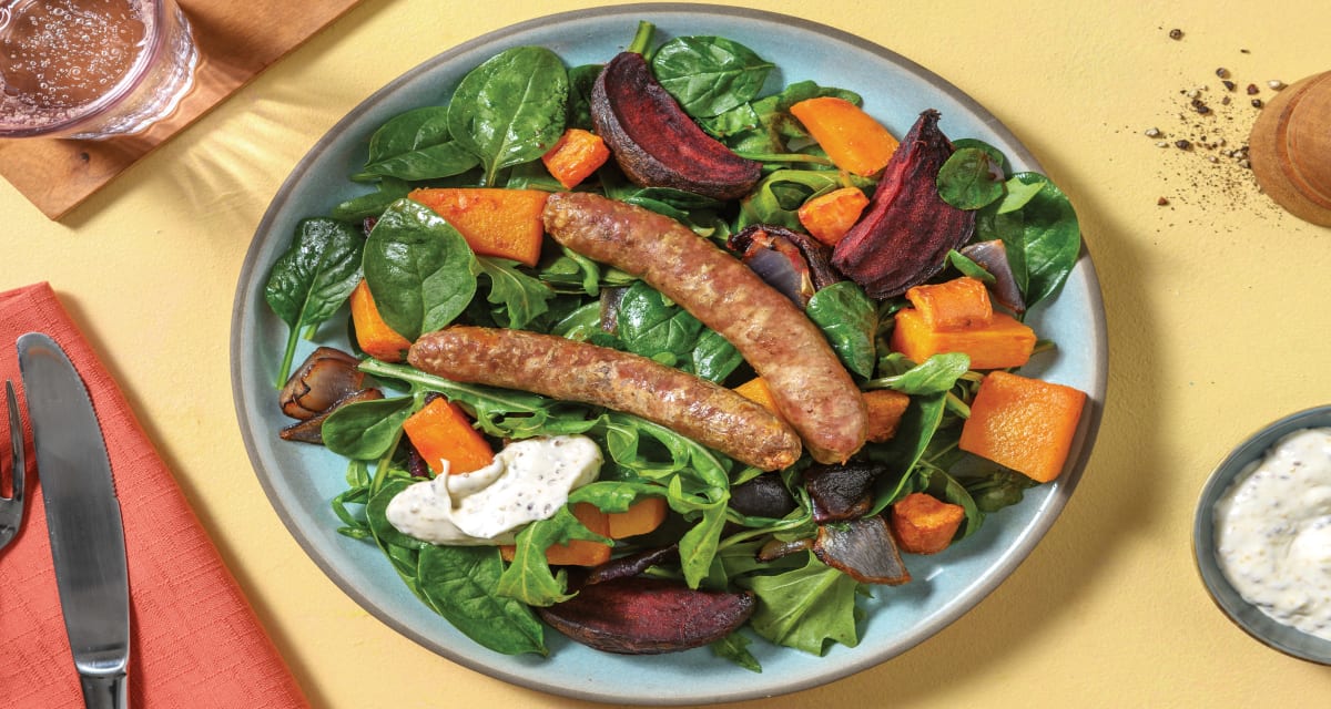 Easy Herbed Pork Sausages Veggie Traybake Recipe Hellofresh