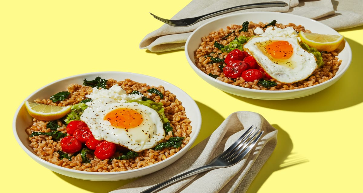 Kale & Farro Bowls with a Fried Egg Recipe HelloFresh