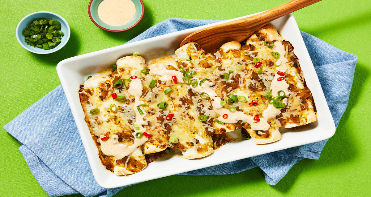 Enchiladas Verdes with Plant-Based Protein Protein That Tastes Like Meat (Without the Meat)