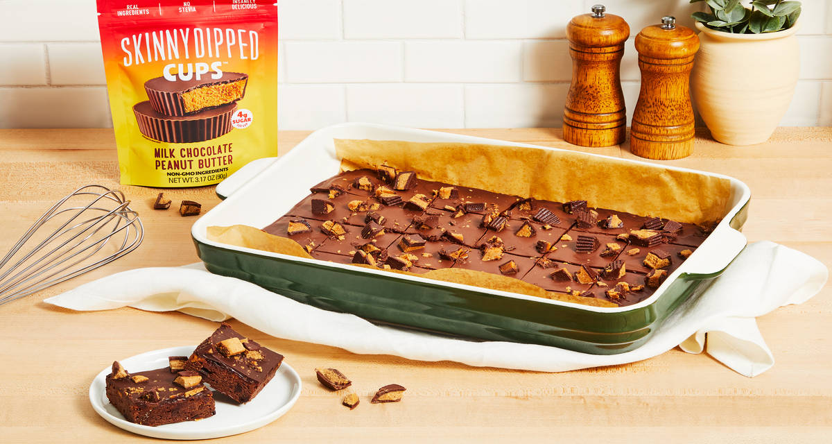Fudgy Peanut Butter Cup Brownies with SkinnyDipped Peanut Butter Cups & Chocolate Coconut Ganache Frosting | Makes 24 brownies