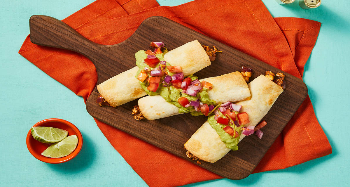 Fully-Loaded Tofu Taquitos with Creamy Guacamole & Pico de Gallo