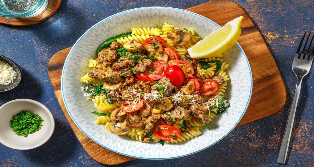 Beefy Sicilian Mushroom Fusilli with Chive Cream Sauce-image