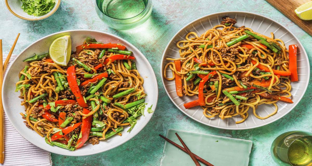 Beef Noodles with Green Beans & Pepper Recipe HelloFresh