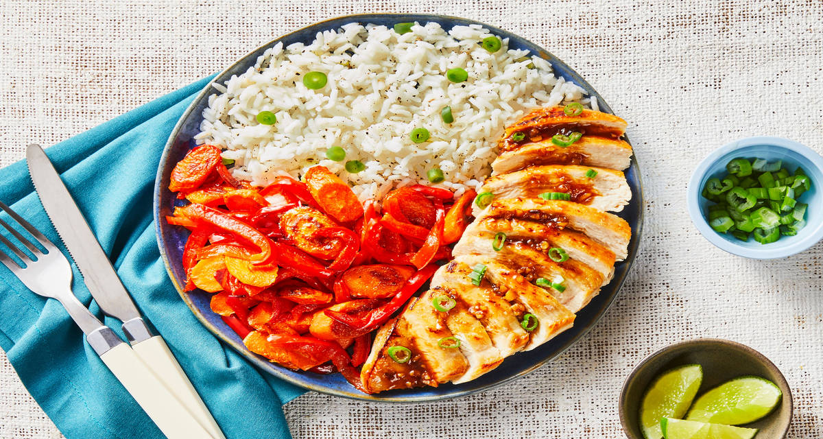 Ginger Plum Chicken with Carrot, Bell Pepper & Scallion Rice