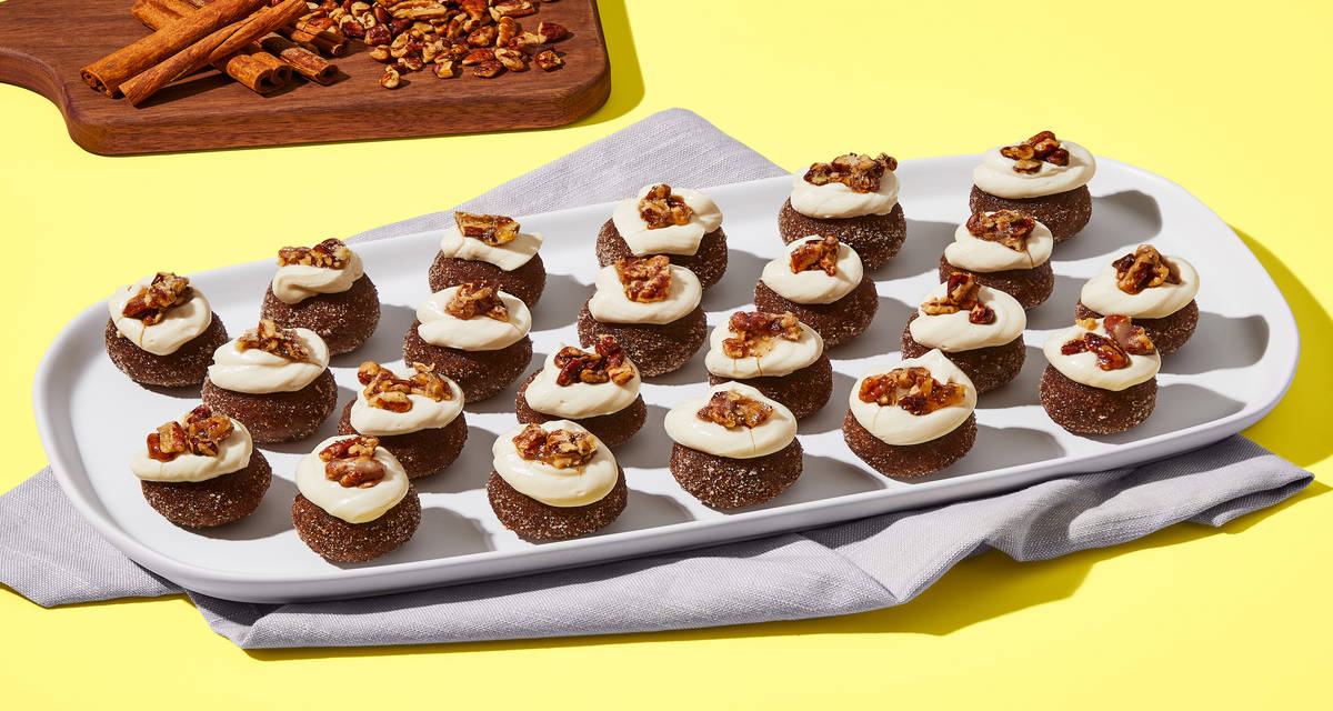 Ginger-Spiced Cake Truffles with Philadelphia Cream Cheese, Maple Frosting & Salted Candied Pecans  | 10 servings
