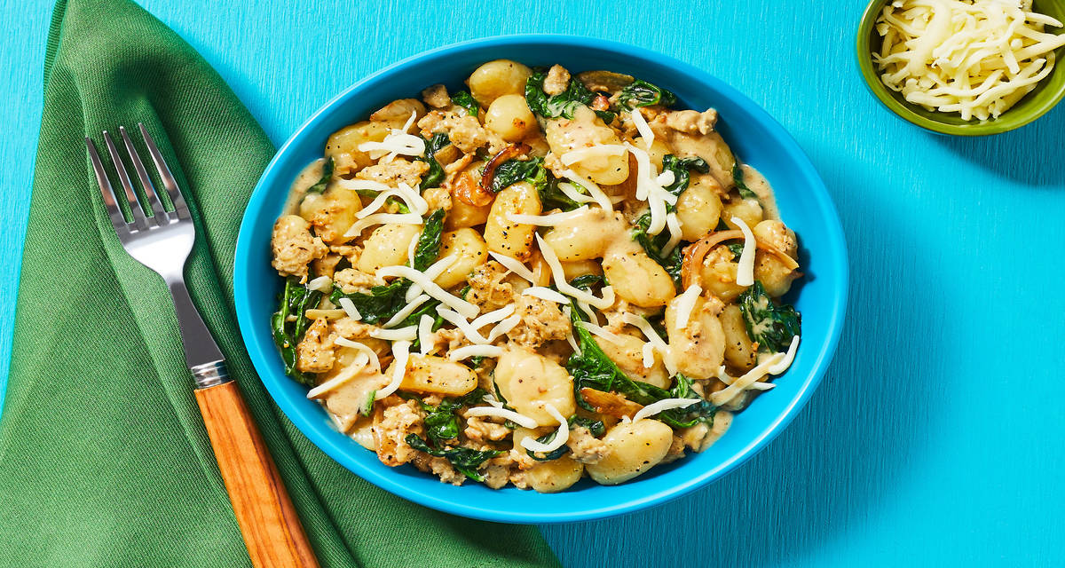 Gnocchi with Chicken Sausage & Spinach in a Cheesy Cream Sauce