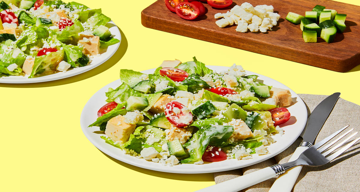 Greek Chicken Salad over Romaine with Tomatoes, Cucumber & Feta  | 2 servings