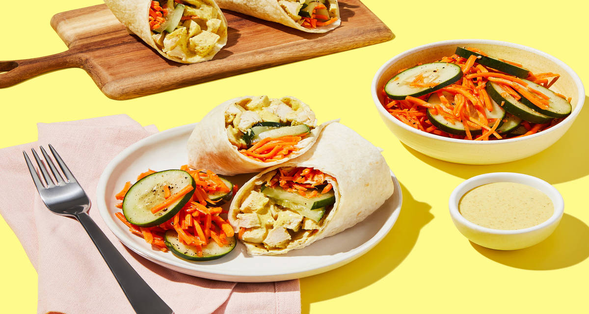 Greek-Style Chicken Wraps with Shawarma Sauce & Cucumber Carrot Salad