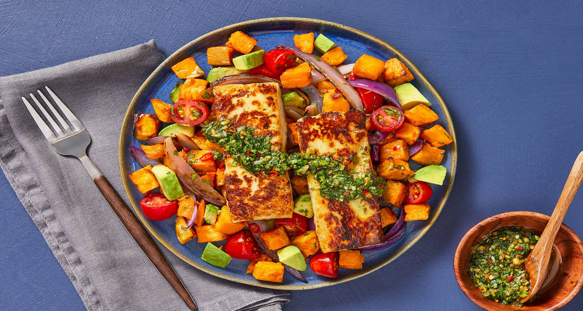 Grilled Cheese & Veggie Jumble with Cilantro Chimichurri