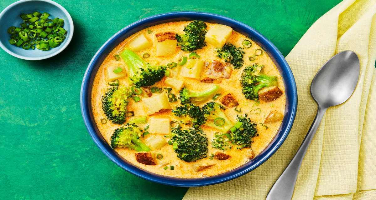 Hearty Broccoli Cheddar Chowder with Potatoes & Scallions