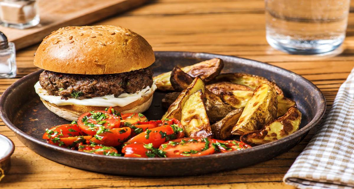 Herby Burgers with Wedges & Chimichurri Recipe HelloFresh